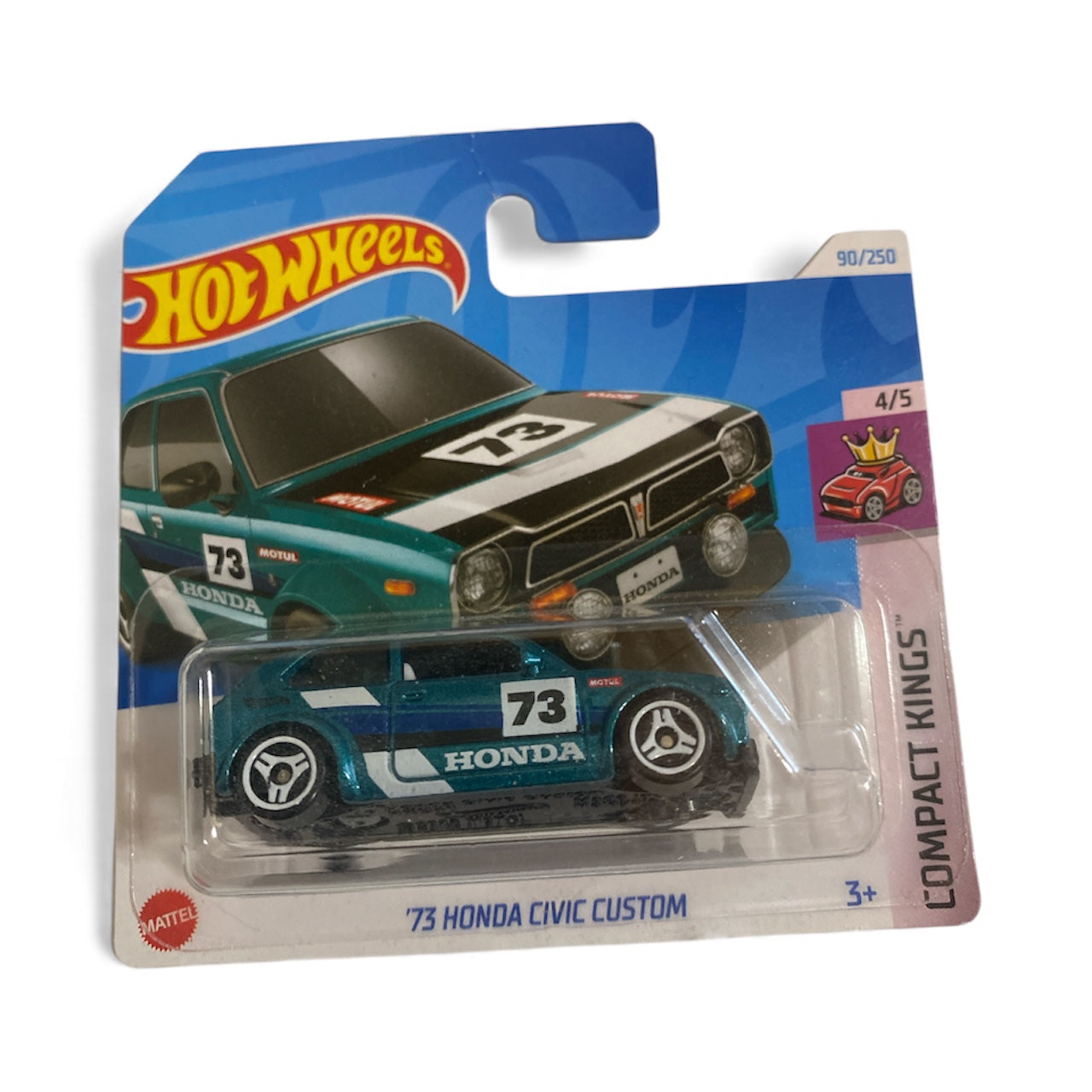 Hot Wheels – ’73 Honda Civic Custom – Compact Kings 4/5 – 90/250 – Teal – Card Wear (Top Crease)