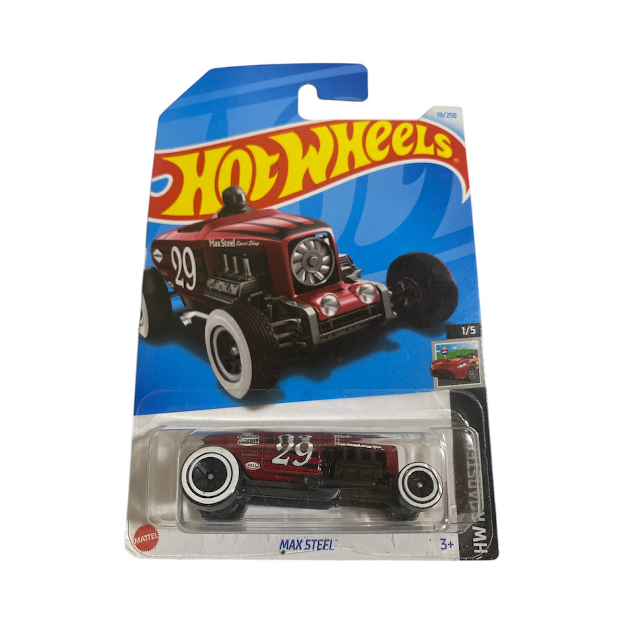 Hot Wheels – Max Steel – HW Roadsters 1/5 – 19/250 – 2024 Release – Card Wear (Top Crease)